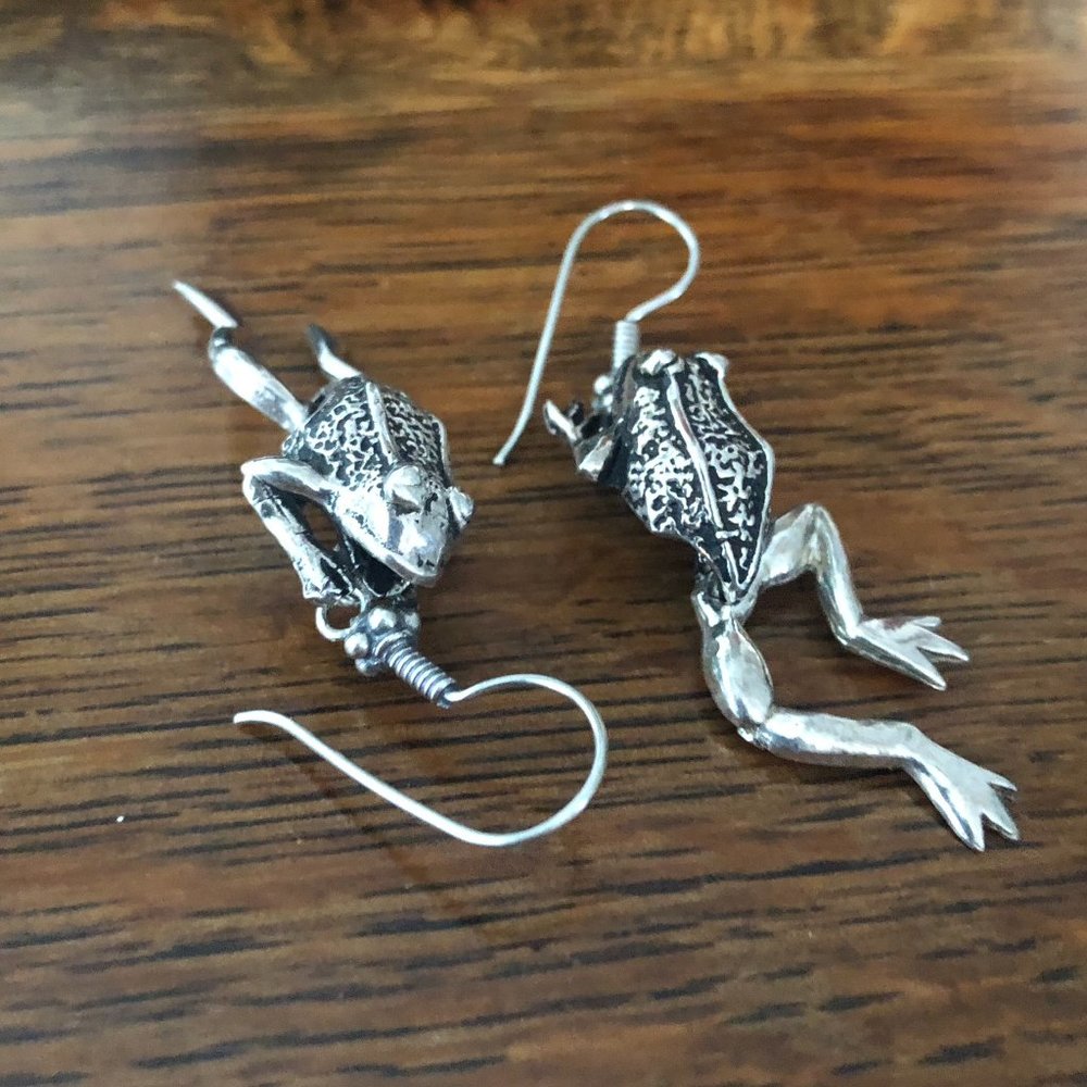 $64 Estate Sterling Silver Earrings Marked MEX 925 TS-100 - Picture 3 of 5